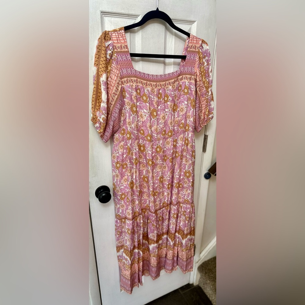 THML Floral, Fully Lined Midi/Maxi Dress with Square Neckline, Medium
